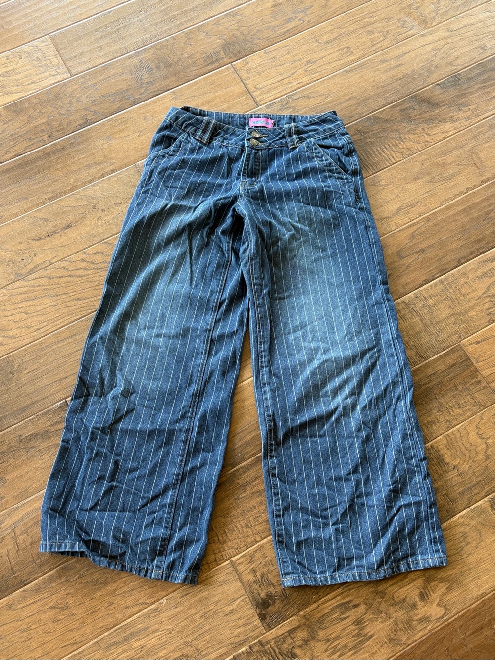 Edikted Navy Blue Pinstripe Wide-Leg Kids Jeans